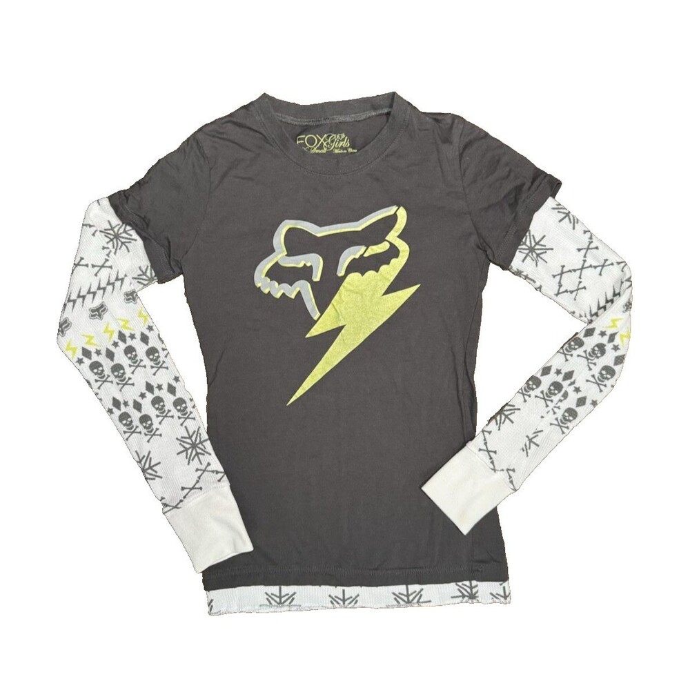 Fox Racing Y2K Layered Long Sleeve Cyber Punk Skulls Juniors XS